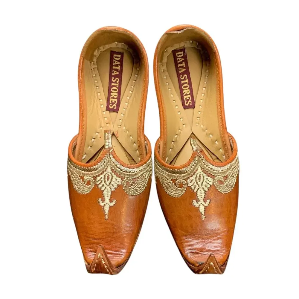 Data Stores Kids Size 11 Leather Jutti Mojari Shoes Brown Gold Embroidered India